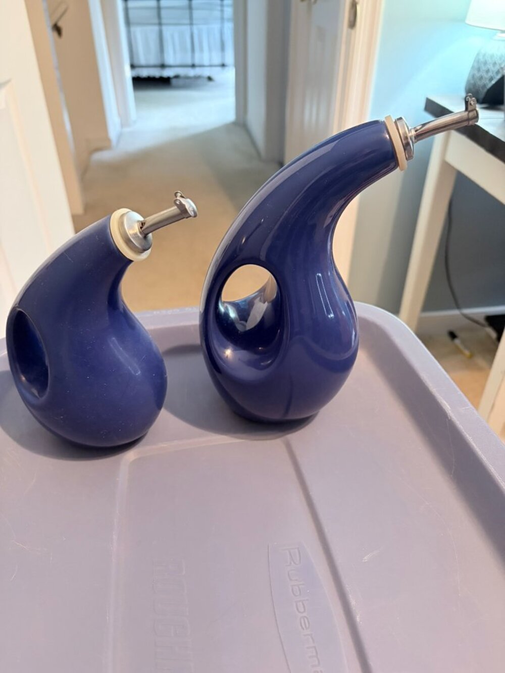 Rachael Ray Vinegar and Oil Set with Stoppers Cobalt Blue